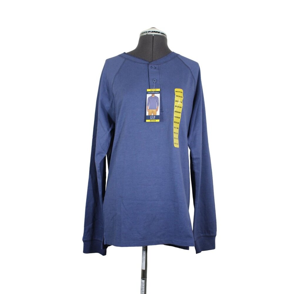 Gap men's three button long raglan sleeve blue cotton Henley M